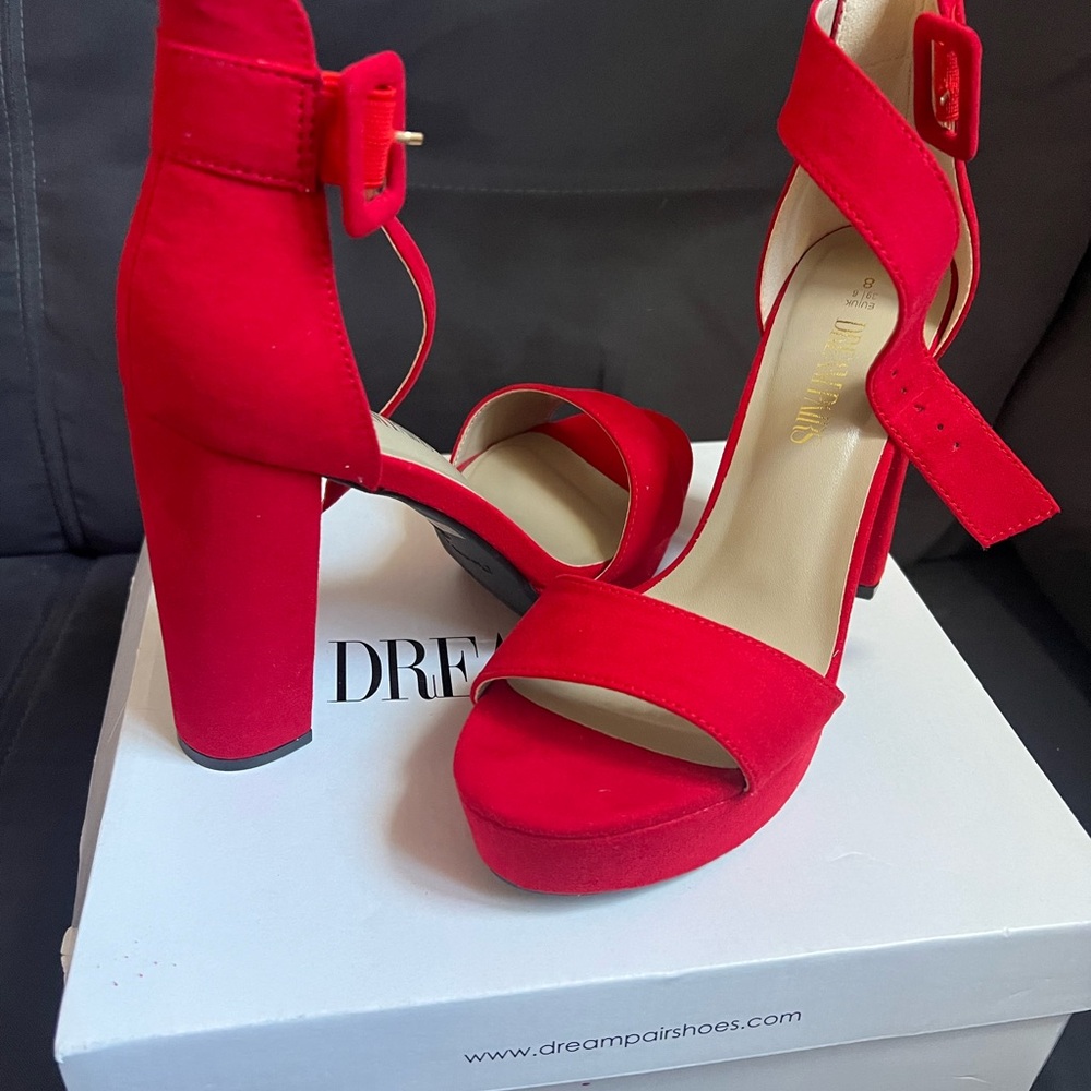 Red Block Heels